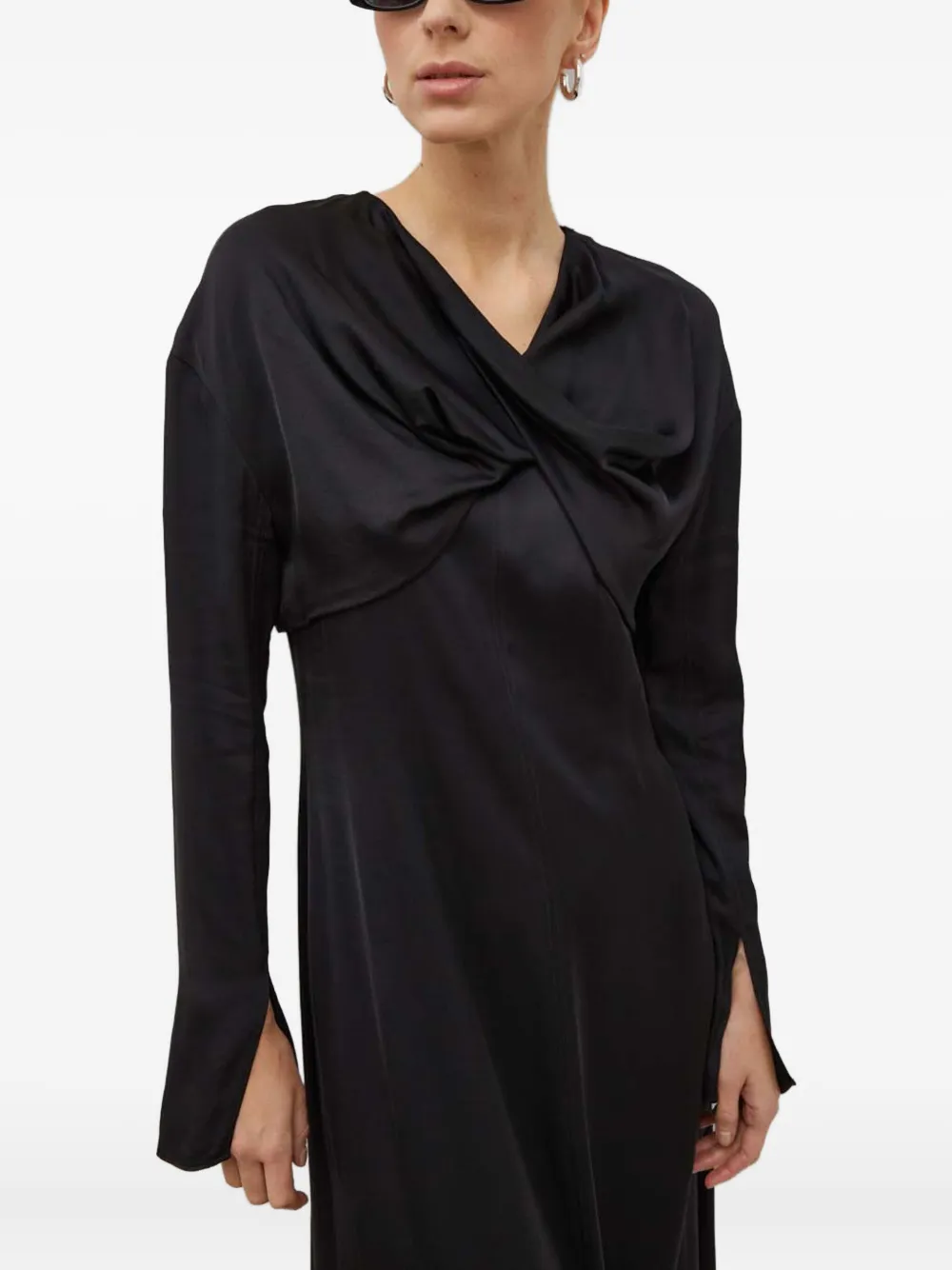 Day Birger Et Mikkelsen Gedraaide midi-jurk met lange mouwen Zwart