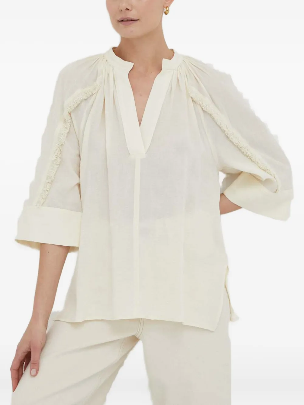 Day Birger Et Mikkelsen fringe v-neck blouse - Wit