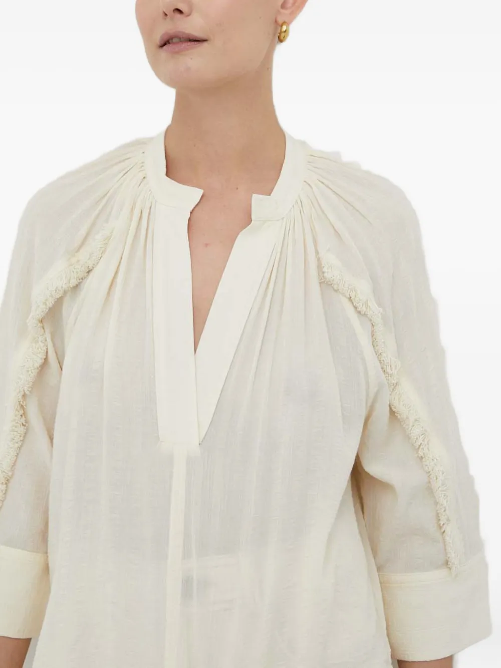 Day Birger Et Mikkelsen Fringe V-neck Blouse In White