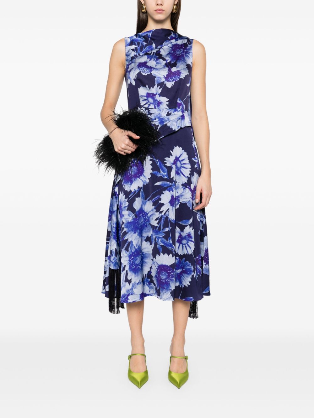 ERDEM Midi-jurk met bloemenprint - Blauw