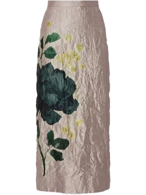 ERDEM Asymmetric draped floral-print crinkled-taffeta midi