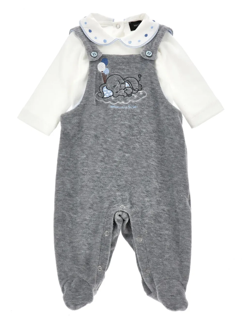 Monnalisa elephant-embroidered babygrow set - グレー Monnalisa elephant-embroidered babygrow set - グレー