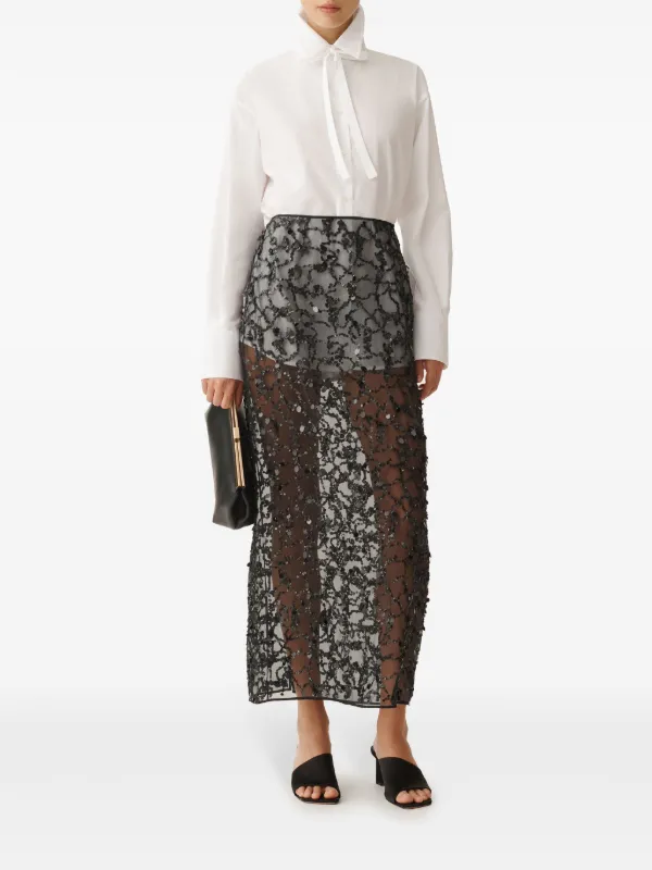 [FABIANA FILIPPI]スカート Pleated muslin skirt, midnight blue for Women | Fabiana Filippi®