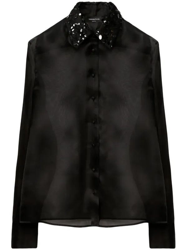 Tシャツ・カットソー FABIANA FILIPPI Long organza shirt with sequin embroidery 27245416_57243606_600.jpg