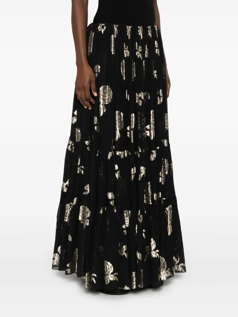 Shop Chloé Floral-jacquard Maxi Skirt In Black