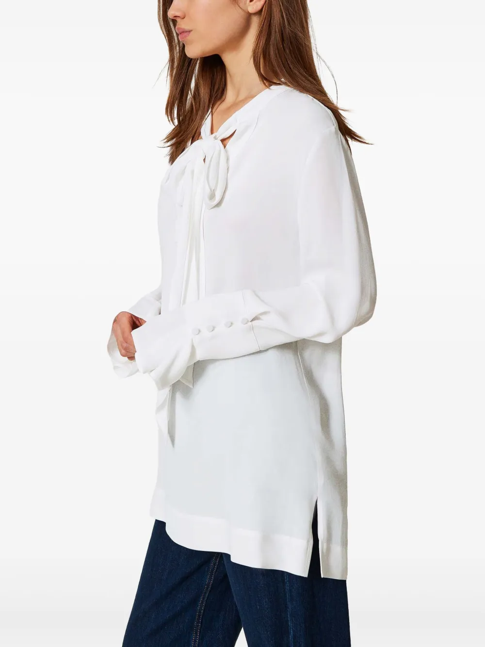 Shop Twinset Crêpe De Chine Blouse In White