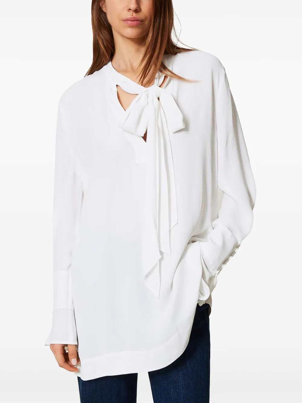 Shop Twinset Crêpe De Chine Blouse In White