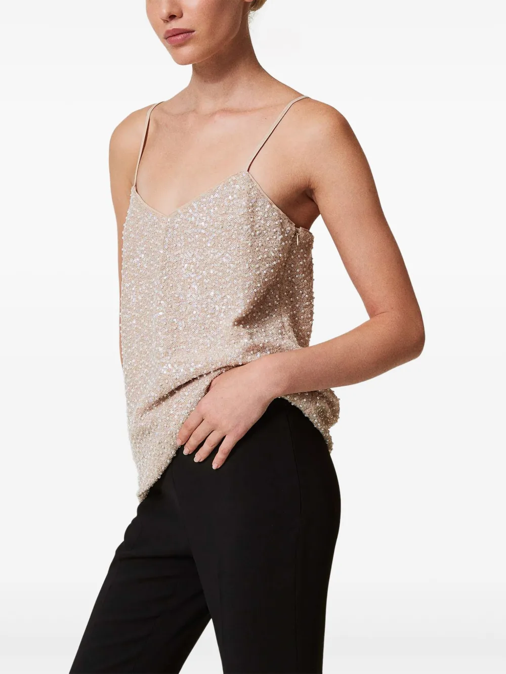 TWINSET Top met pailletten en pareldetail Beige