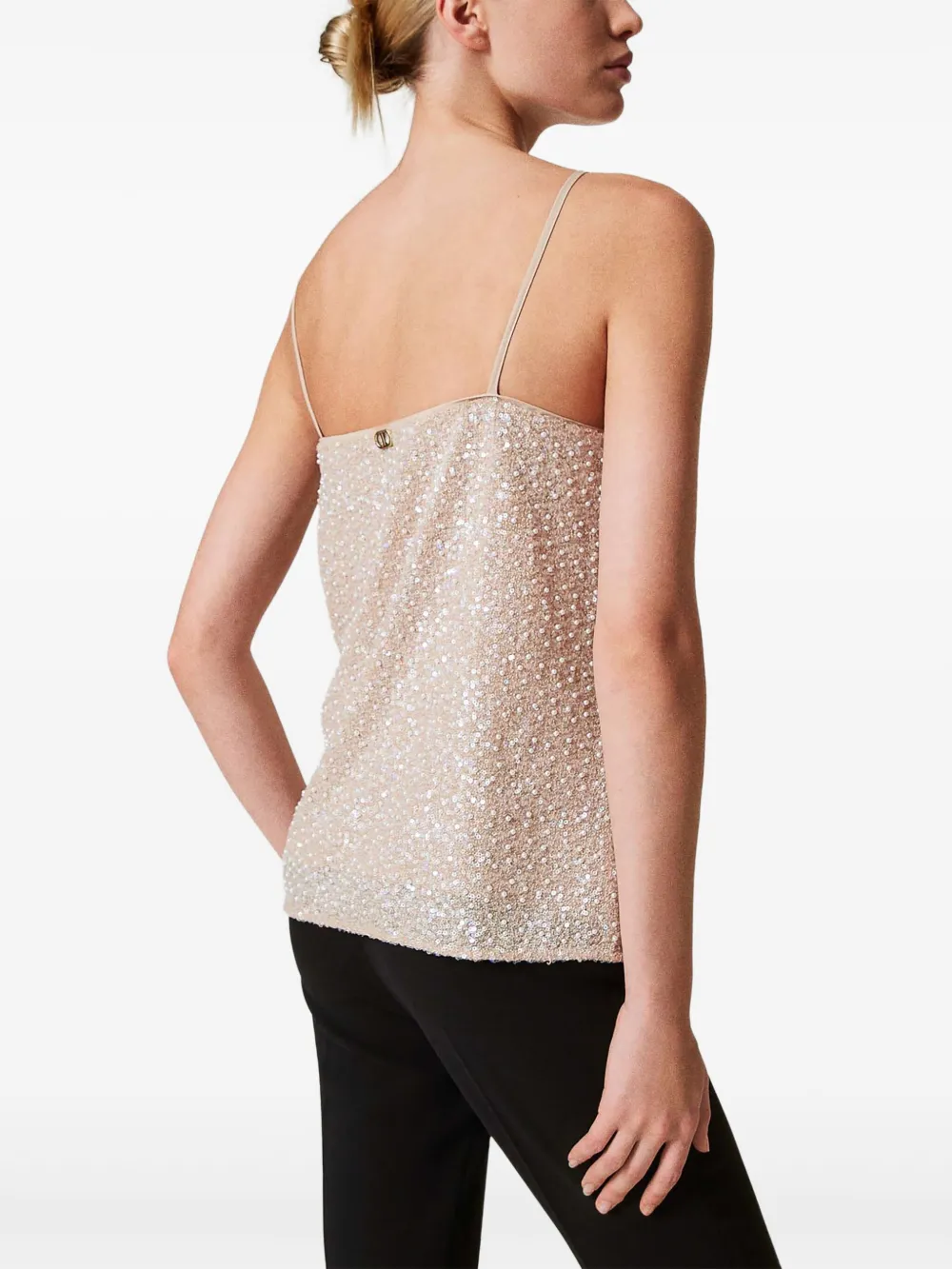 TWINSET Top met pailletten en pareldetail Beige