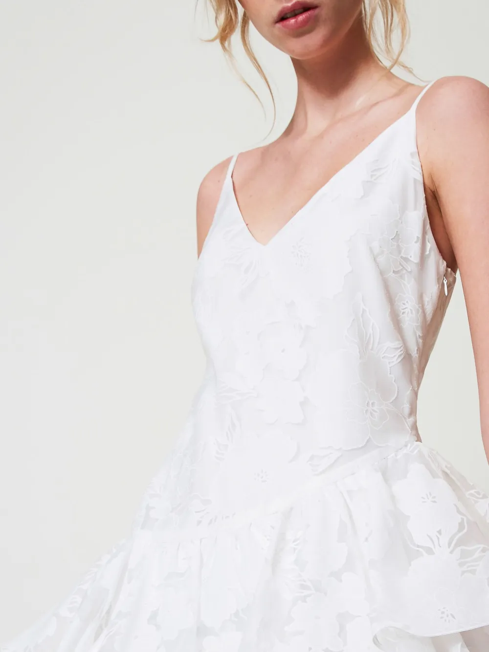 TWINSET Organza mini-jurk met geborduurde bloemen Wit