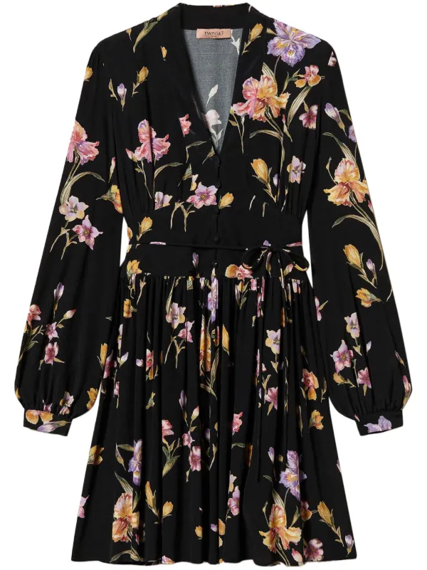 plus size navy blue dresses Girl In Mind Atlanta Floral Long Sleeve Mini Dress – Love My Apparel main image 0