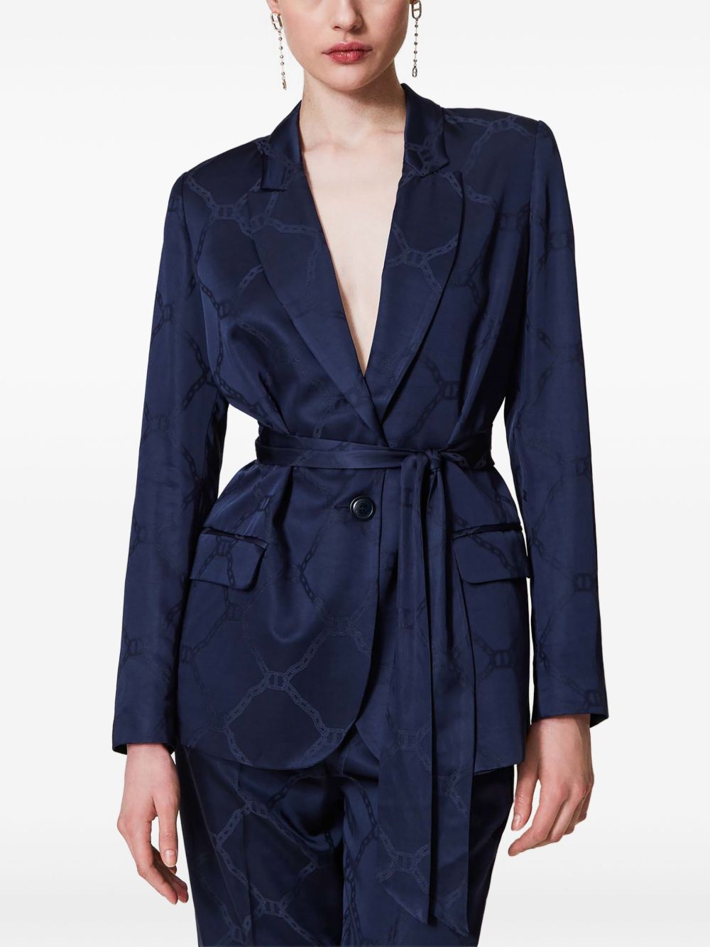 TWINSET Blazer met logo jacquard - Blauw