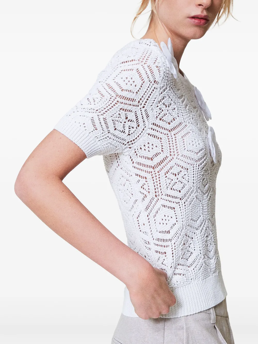 TWINSET Gebreide top met organza bloemen Wit