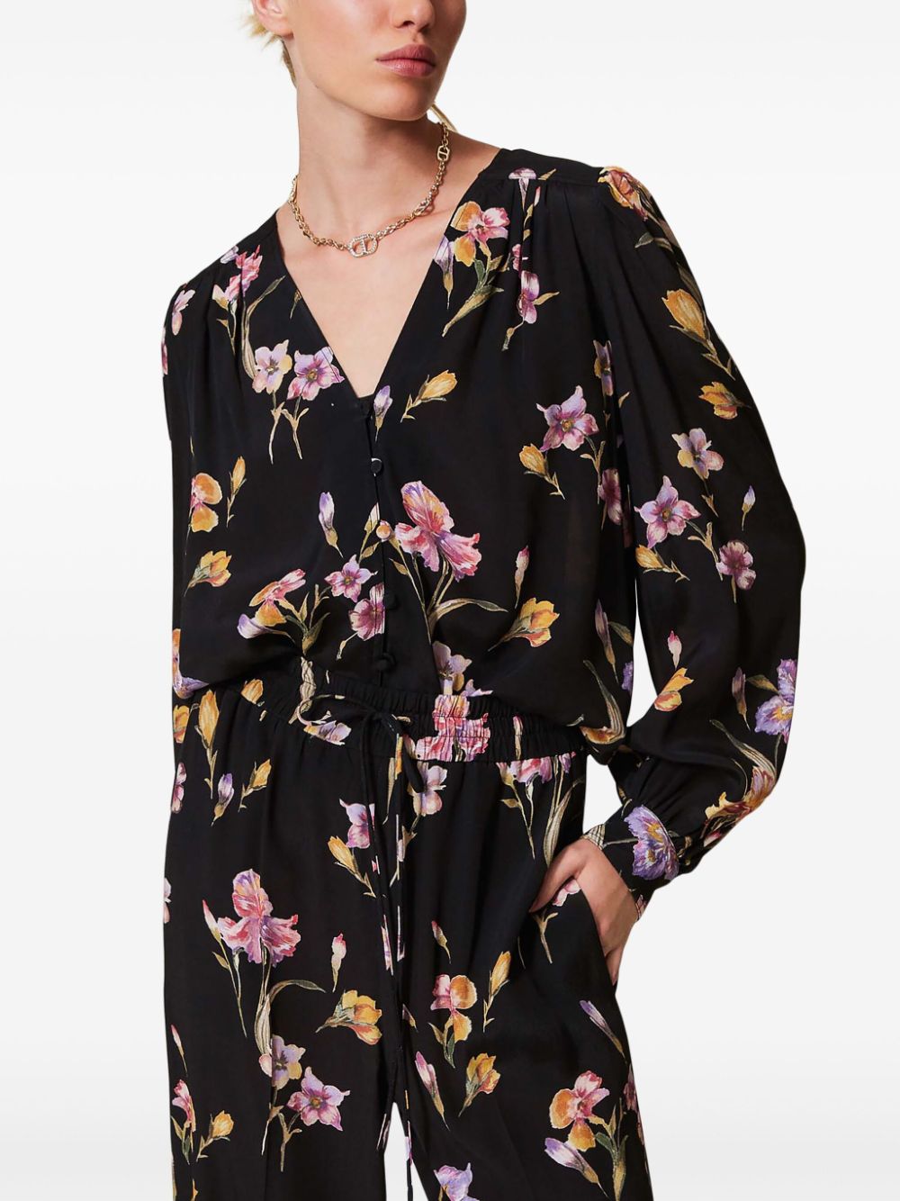 TWINSET Crêpe de chine blouse met bloemenprint - Zwart