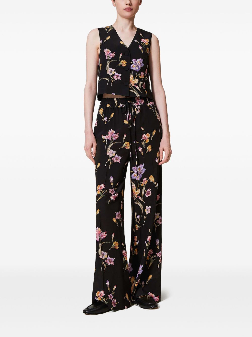 TWINSET floral-print trousers - Zwart