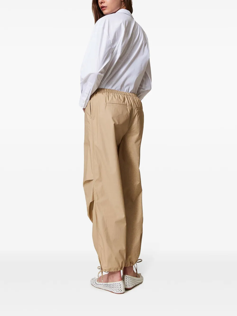 Shop Twinset Poplin Track Pants In Neutrals