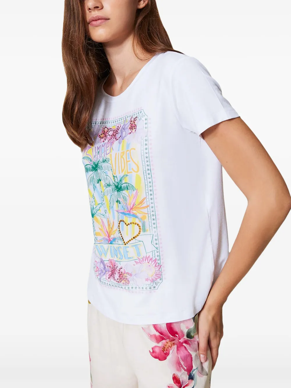 Shop Twinset Graphic-print T-shirt In White