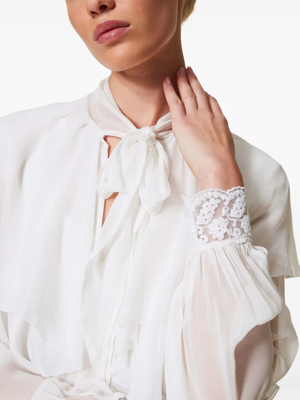TWINSET Georgette blouse met kant Wit