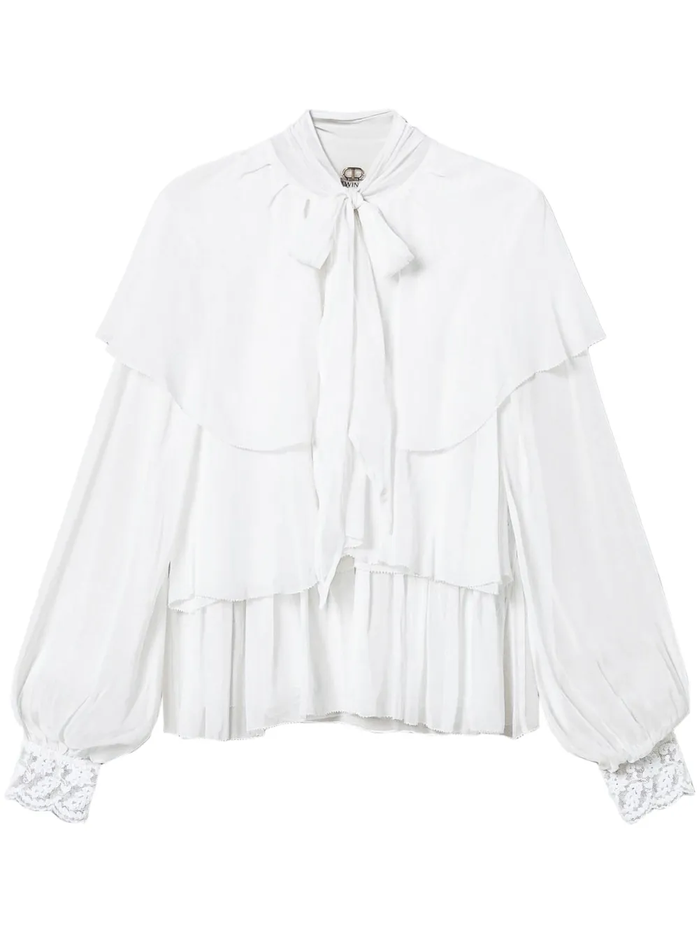 TWINSET Georgette-Bluse mit Spitzendetail | Weiß | Image 1