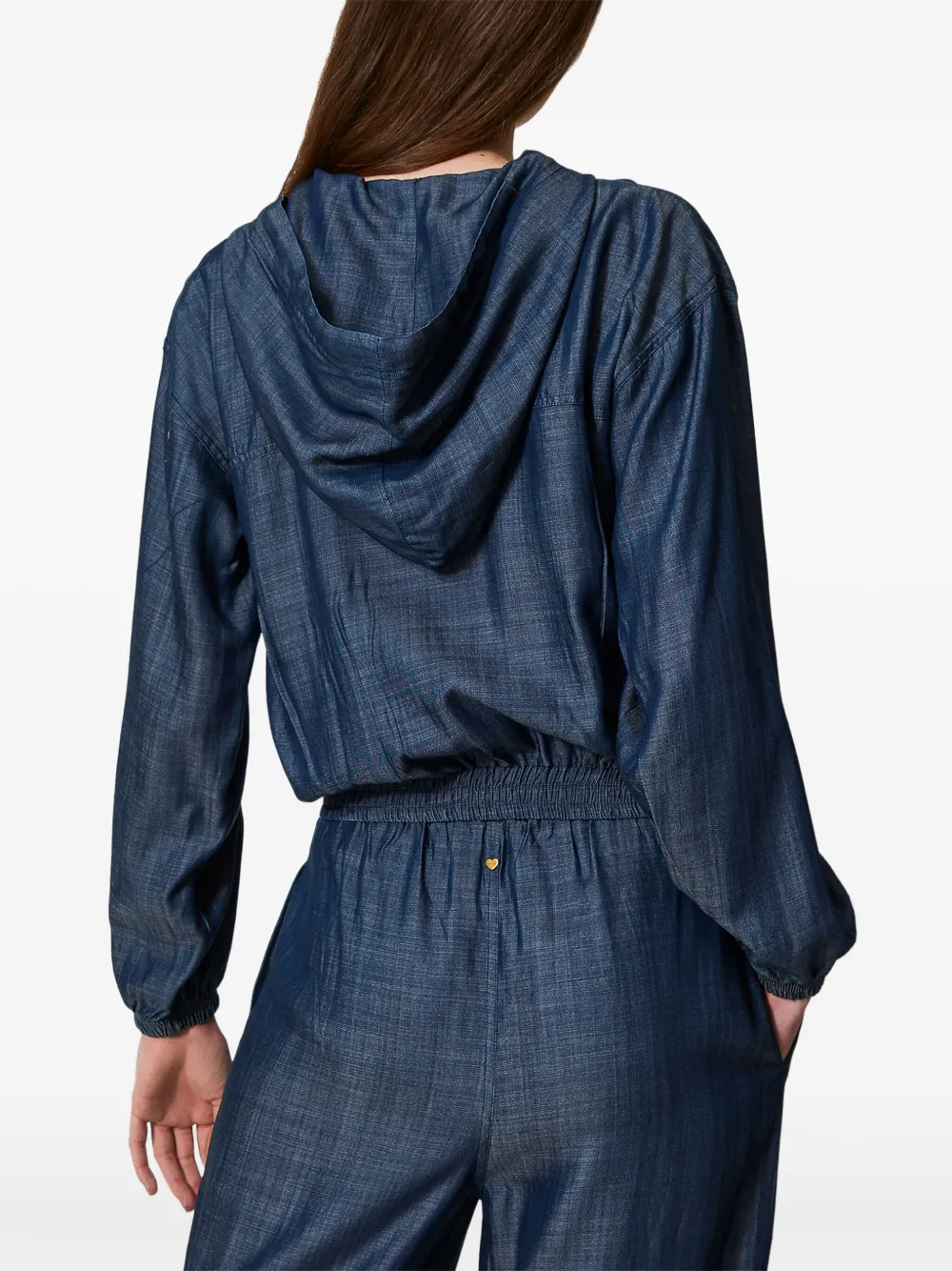 Shop Twinset Hooded Denim Jacket In Blau
