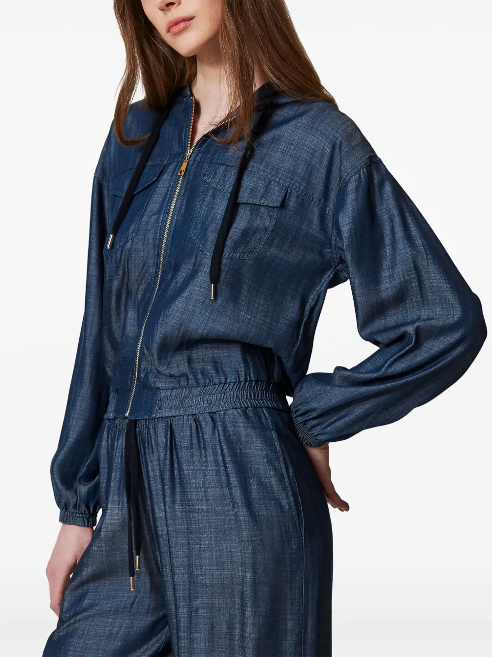 Shop Twinset Hooded Denim Jacket In Blau