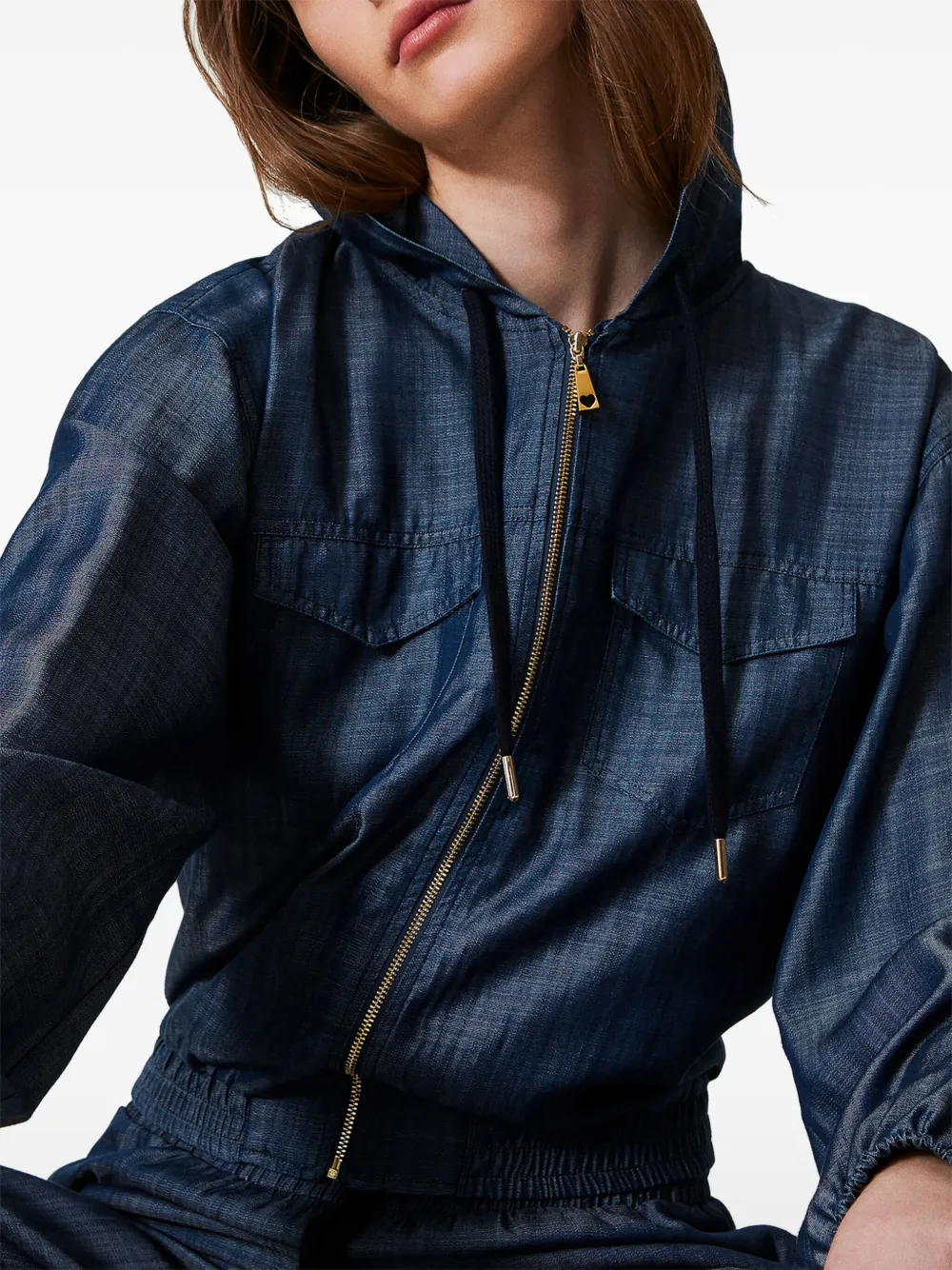 Shop Twinset Hooded Denim Jacket In Blau