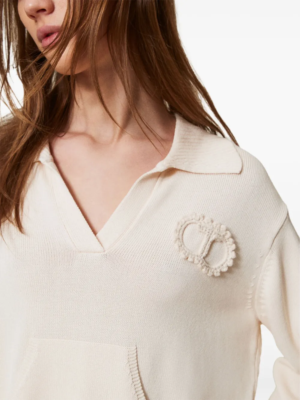 TWINSET Polotrui met gehaakte patch Beige