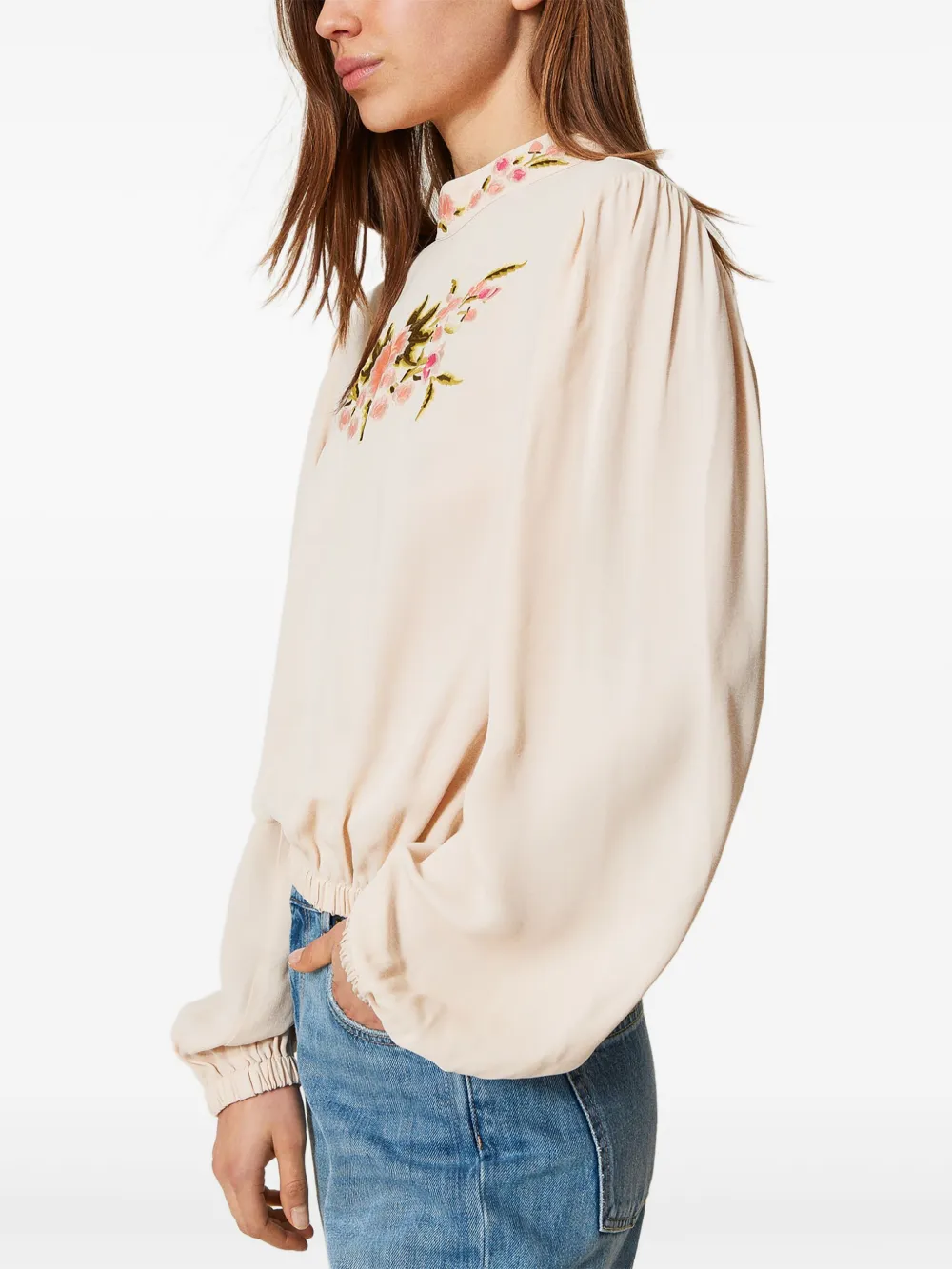 Shop Twinset Floral-embroidered Blouse In Neutrals