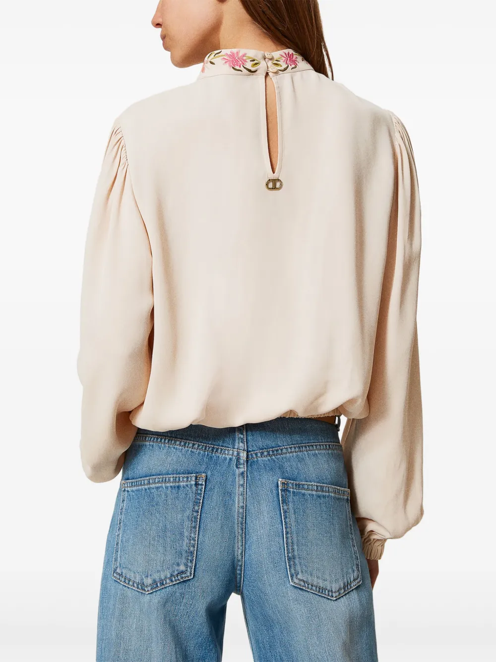 Shop Twinset Floral-embroidered Blouse In Neutrals