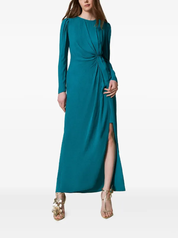 blue crepe de chine dress Leila Crepe de Chine Knot Silk Dress in Blue main image 0