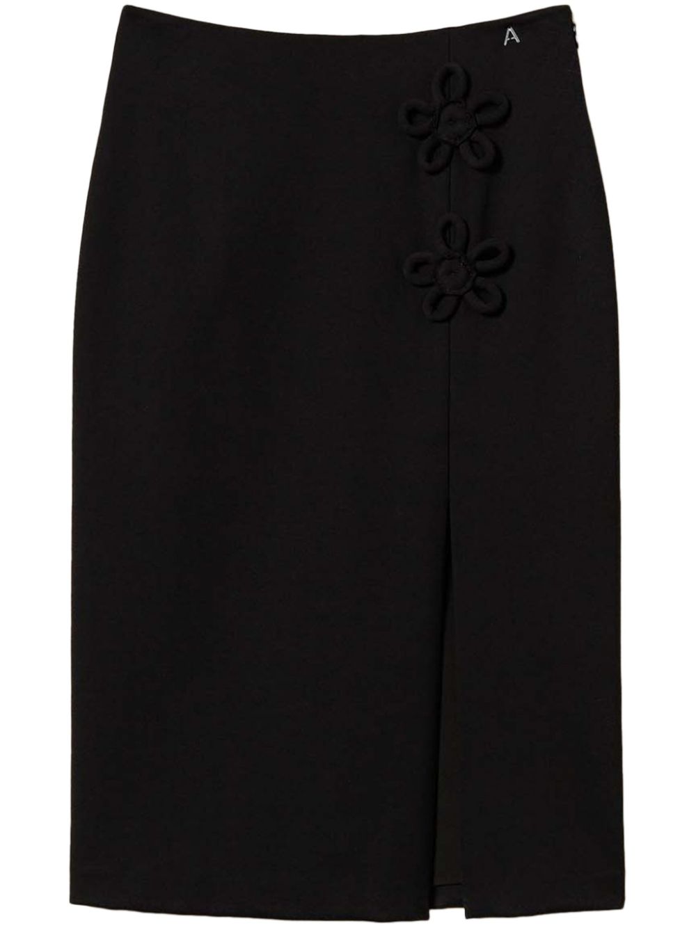 floral-appliqué skirt