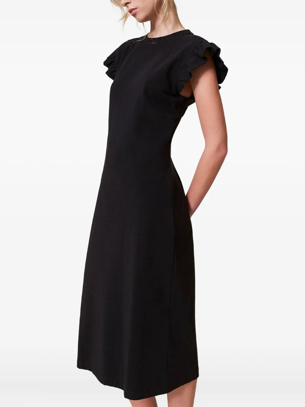 TWINSET Midi-jurk met ruches mouwen Zwart