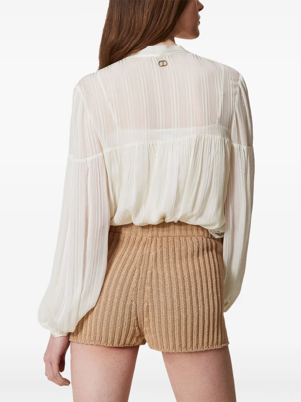 Shop Twinset Striped Jacquard Blouse In White