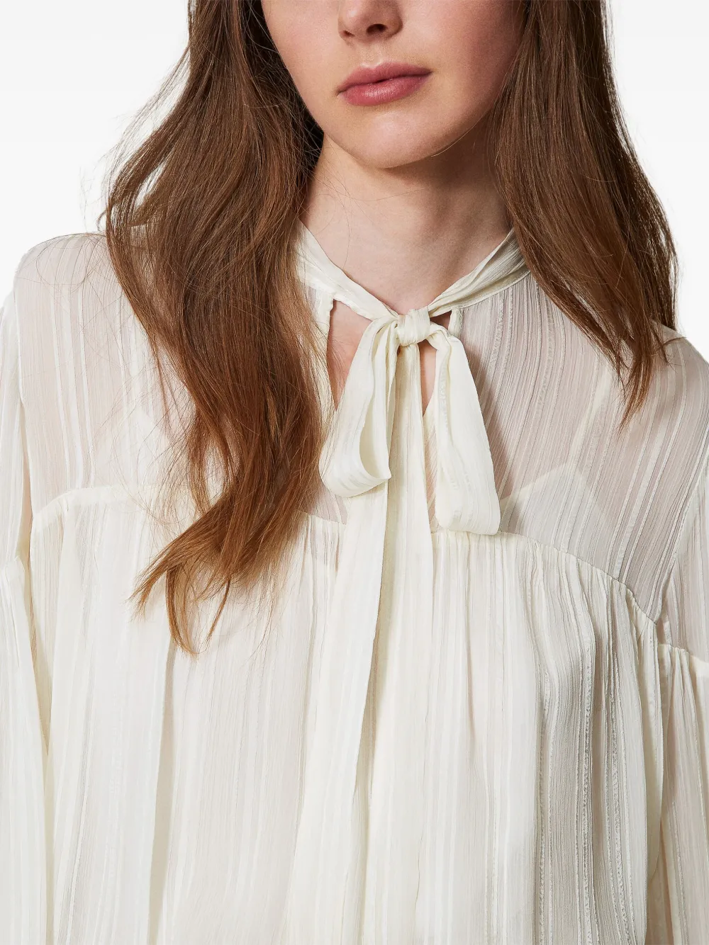 Shop Twinset Striped Jacquard Blouse In White