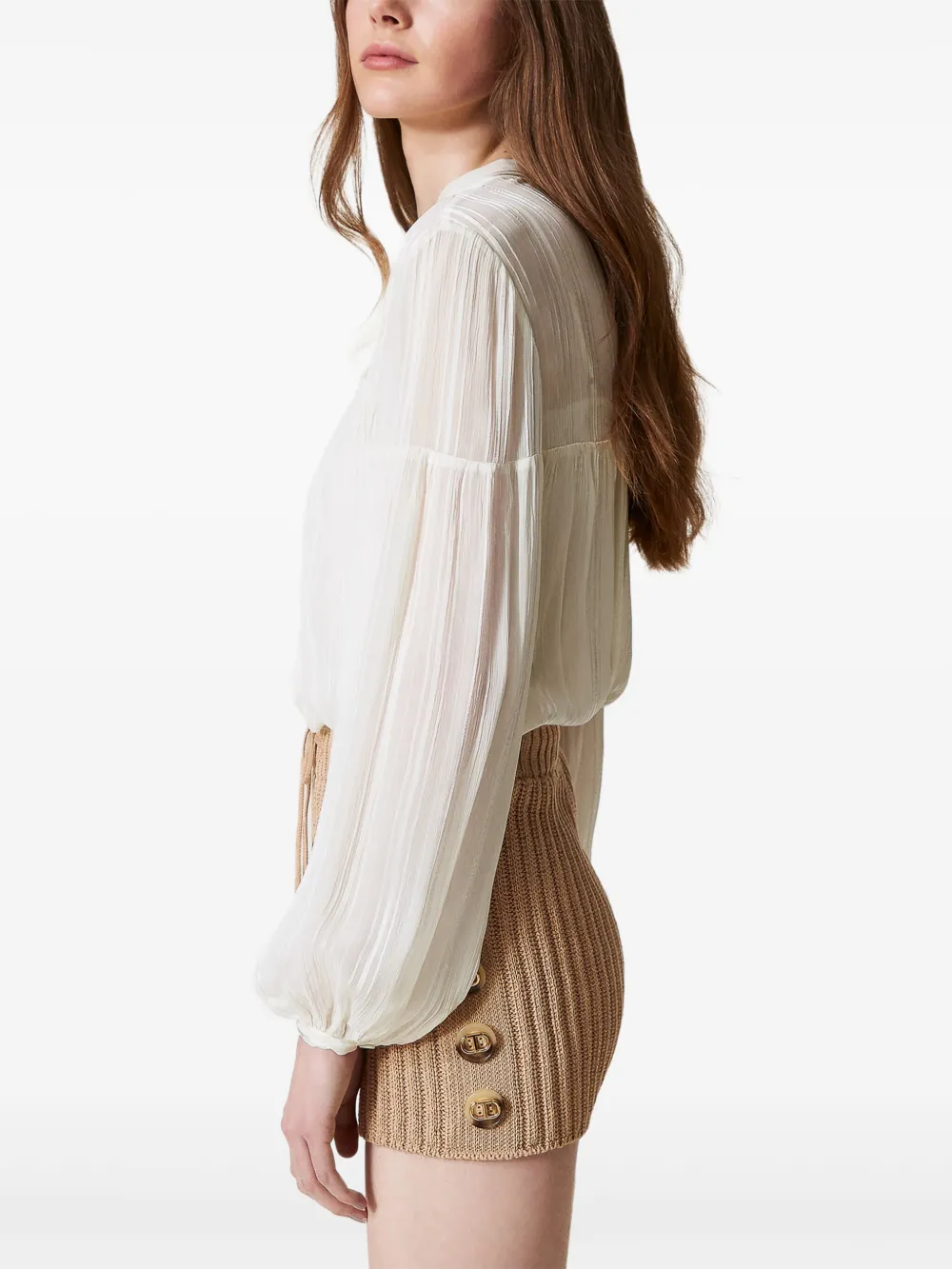 Shop Twinset Striped Jacquard Blouse In White