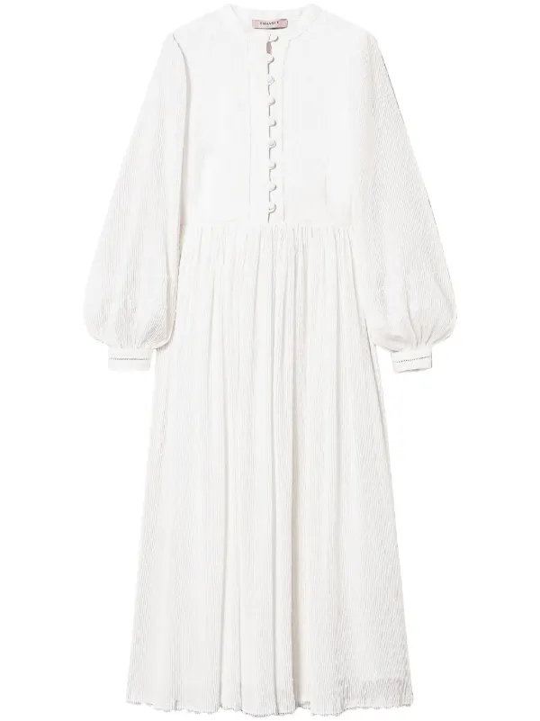 twinset linen dress Long linen blend dress with embroidery Woman, White