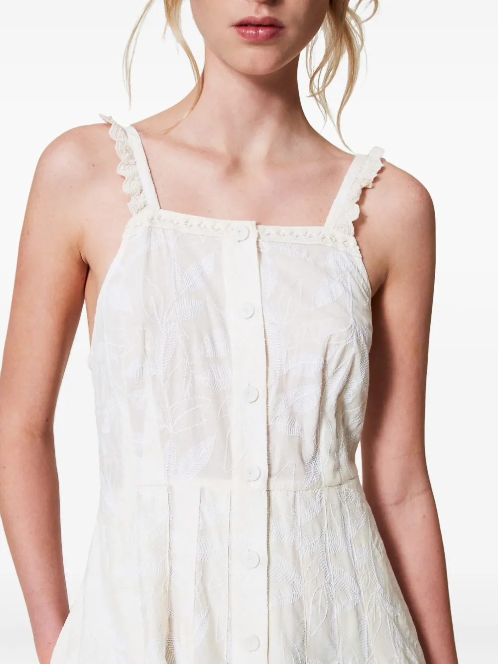 TWINSET Mousseline maxi-jurk met borduurwerk Beige