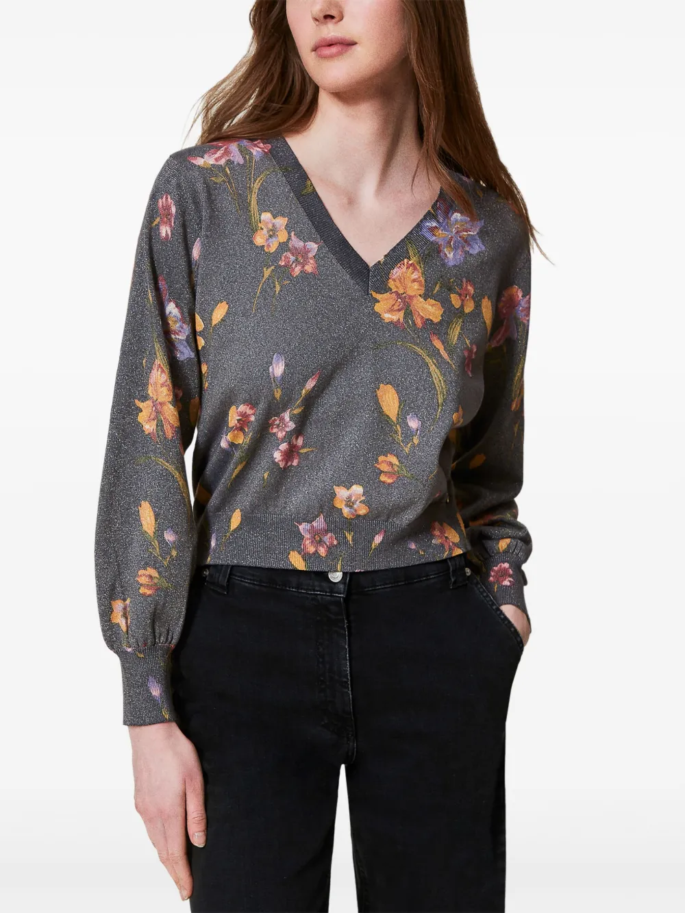 TWINSET Trui met bloemenprint Zwart