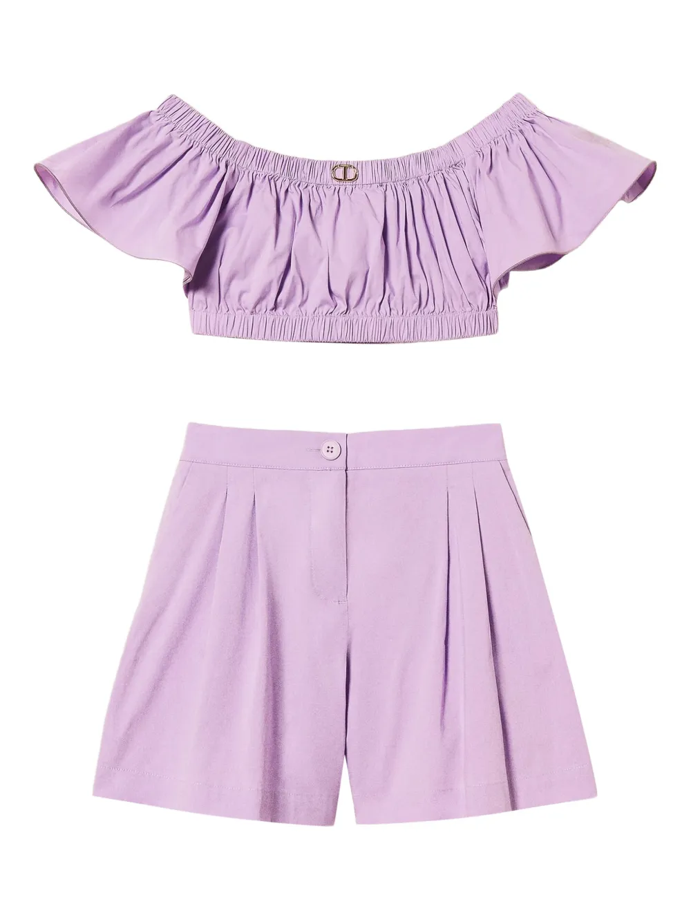 TWINSET Kids ruffled crop top and pleated shorts | Purple | Image 1