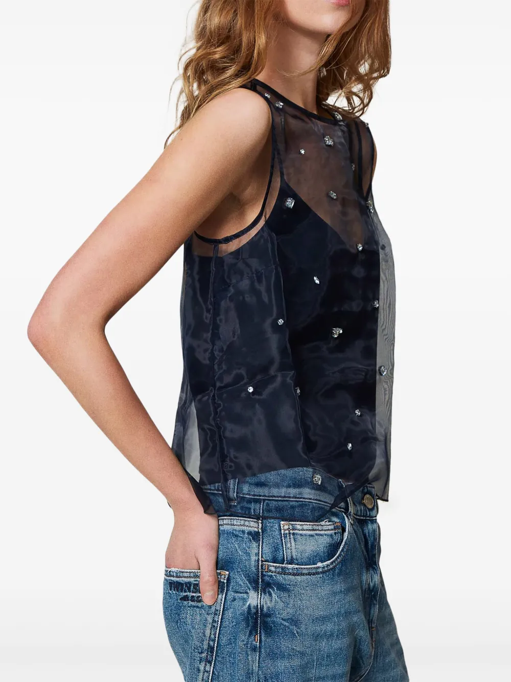 TWINSET Organza top met borduurwerk - Blauw