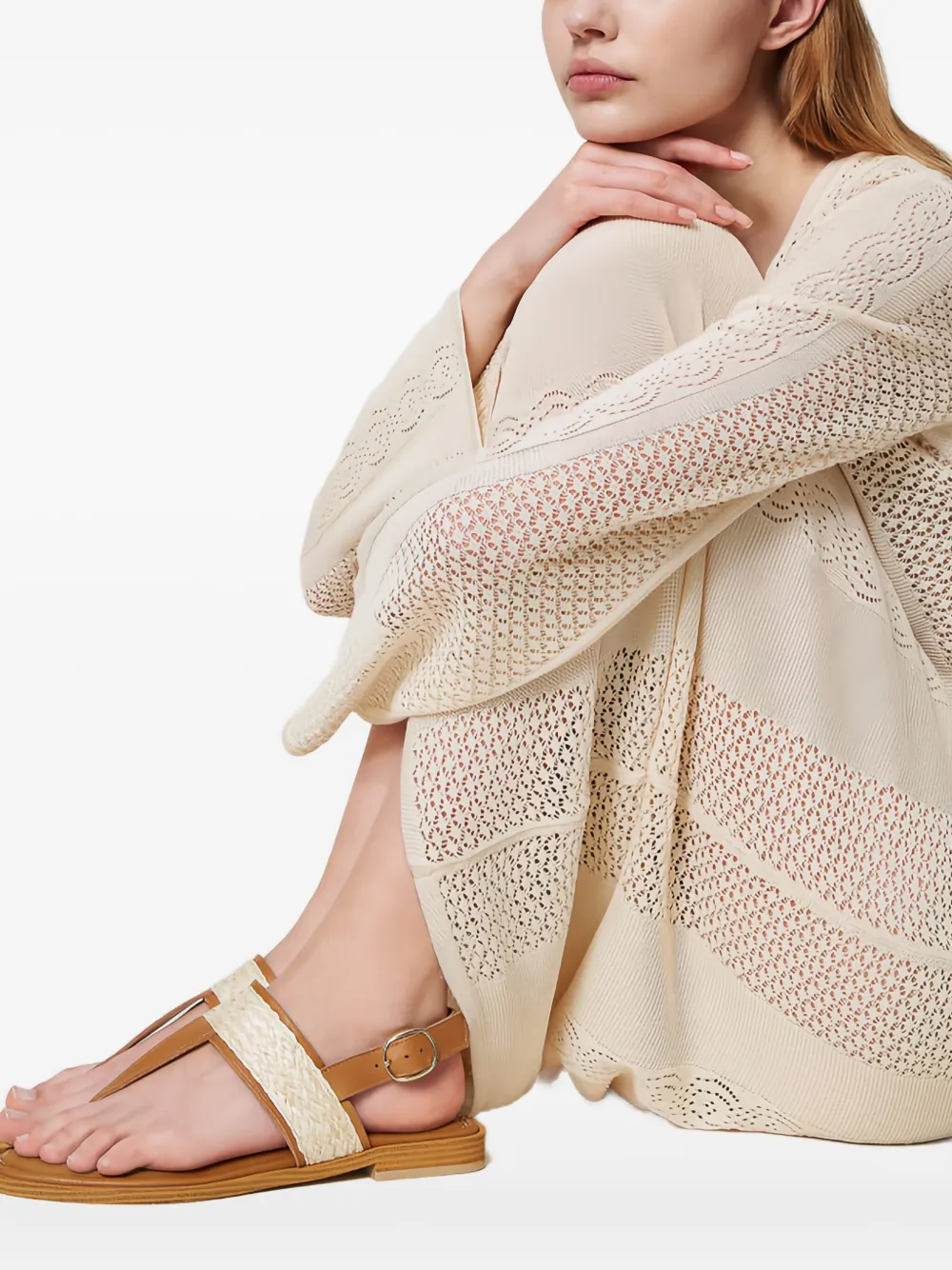 TWINSET woven-panel leather sandals Beige