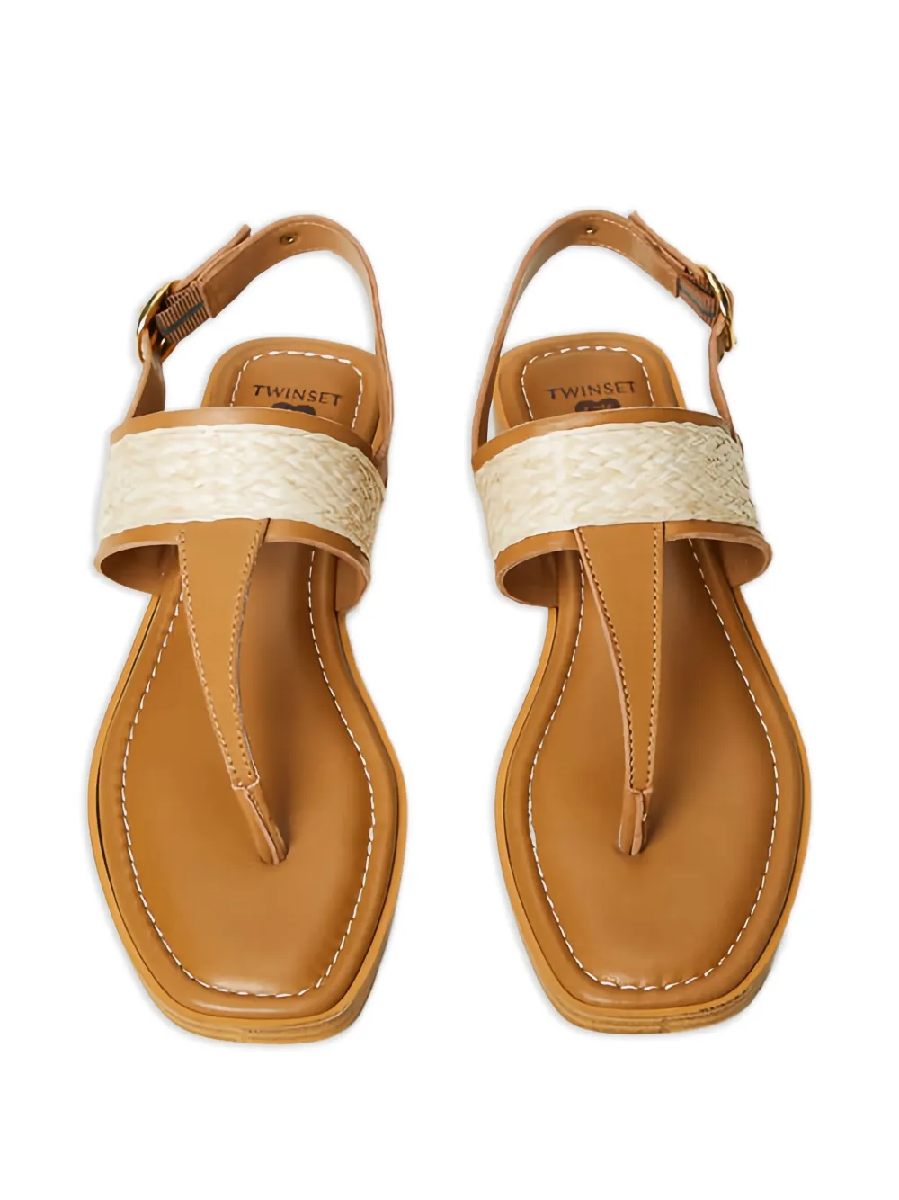TWINSET Leren sandalen met geweven vlak Bruin