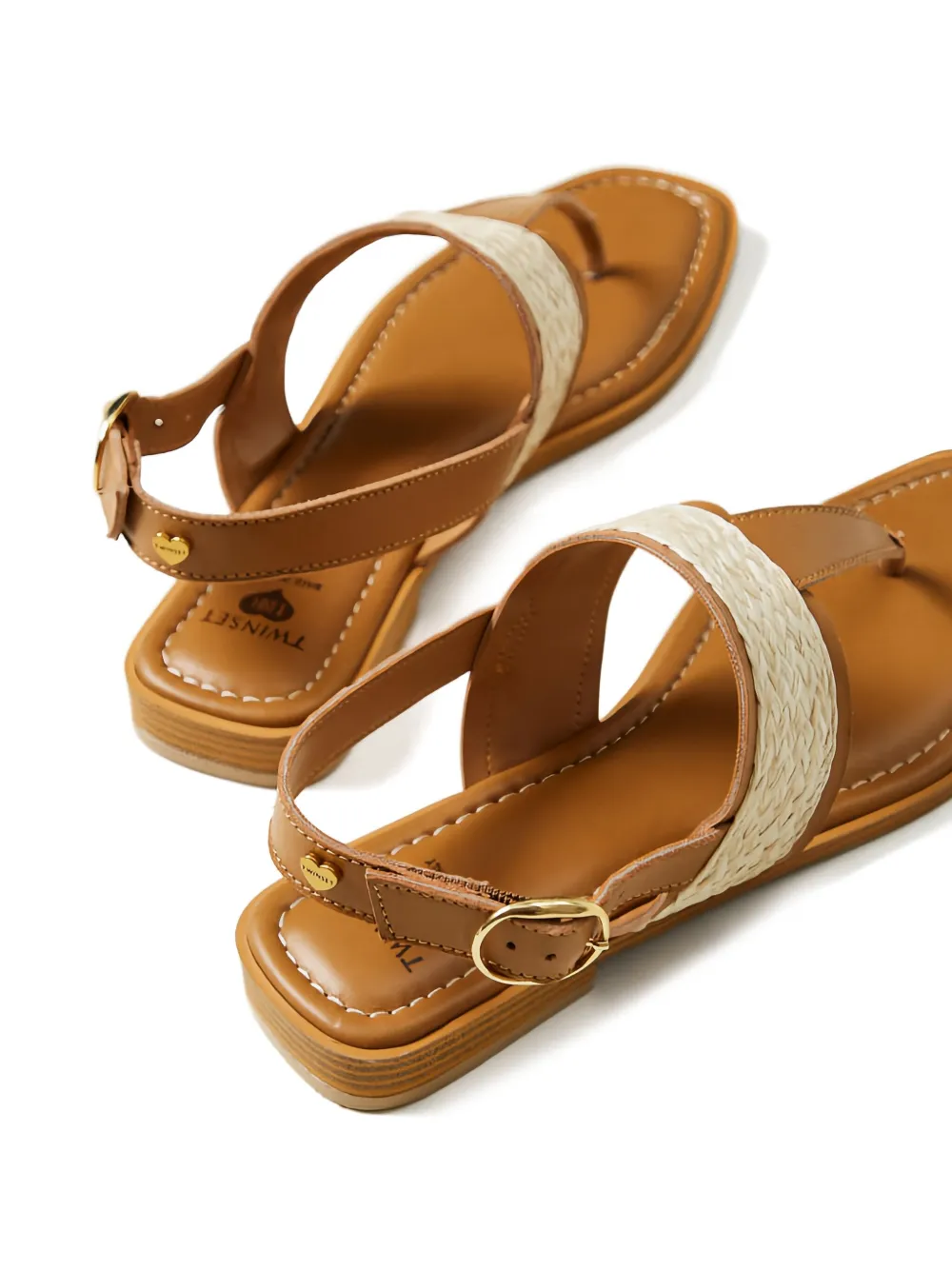 TWINSET Leren sandalen met geweven vlak Bruin