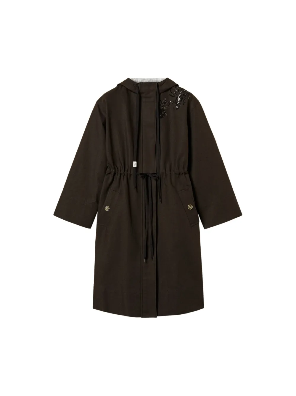 Twinset Parka Avec Capuche Et Broderie In Black