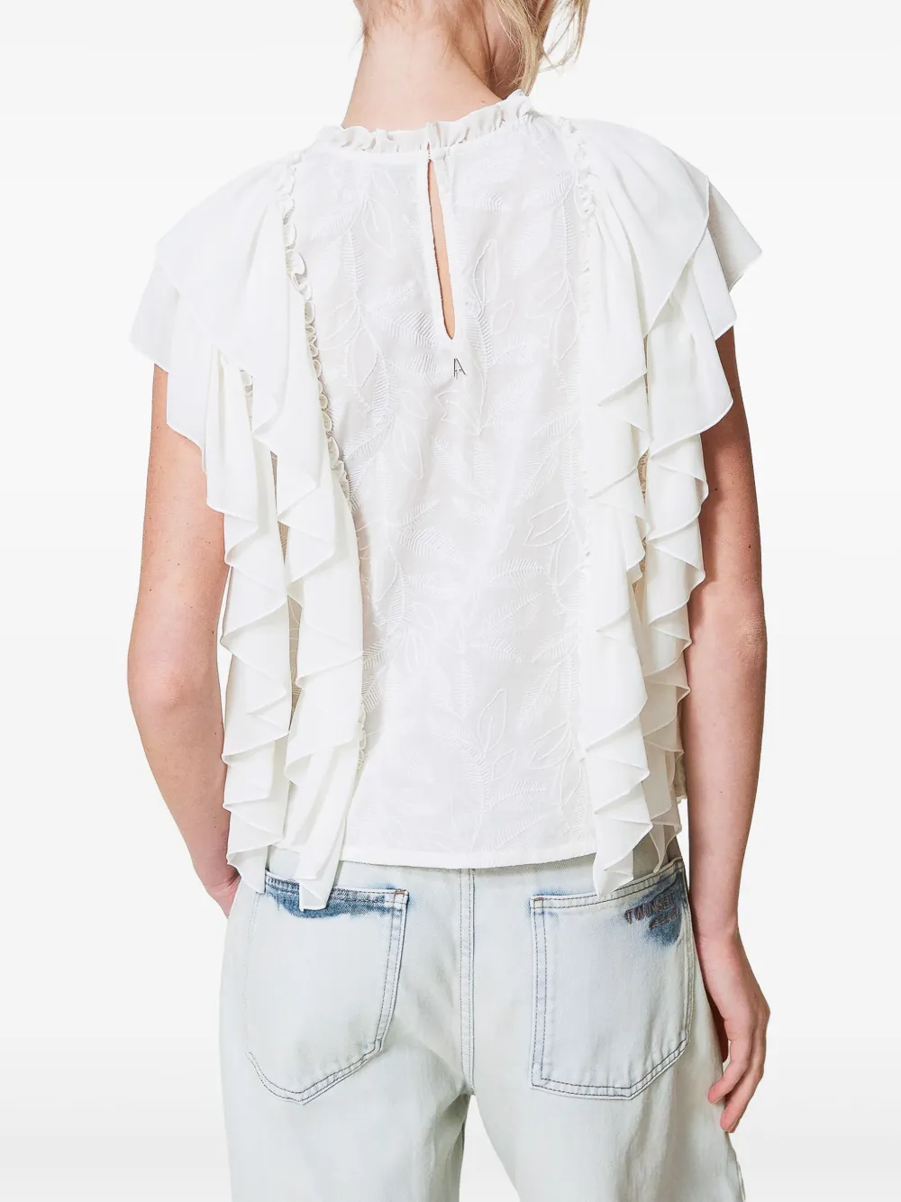  Twinset Embroidered Ruffled Blouse - Neutrals 
