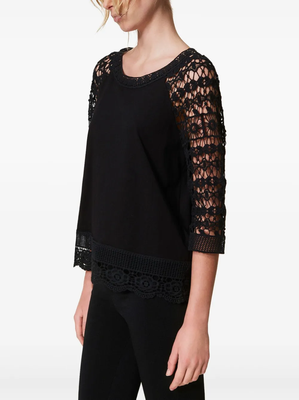 TWINSET Blouse met macramé detail - Zwart