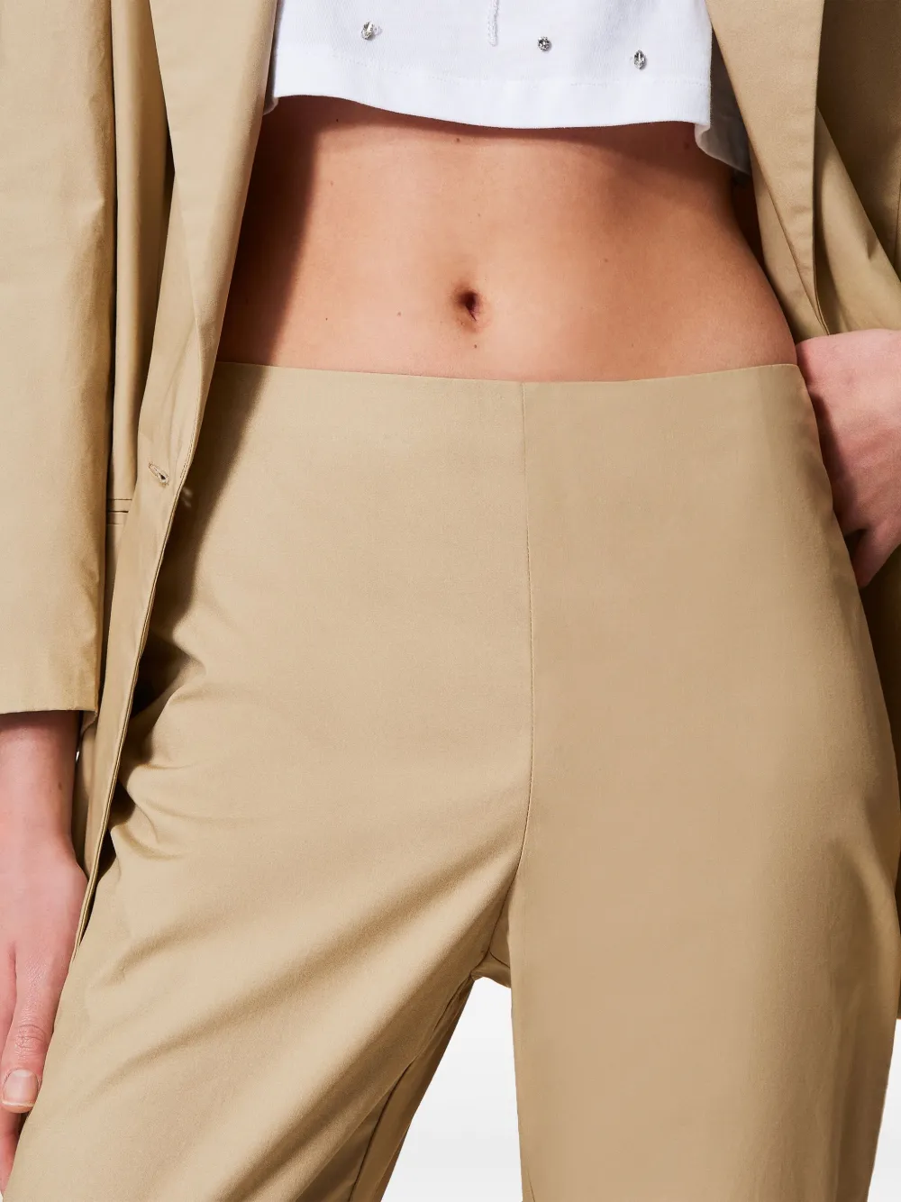 Shop Twinset Poplin Cropped Trousers In Neutrals