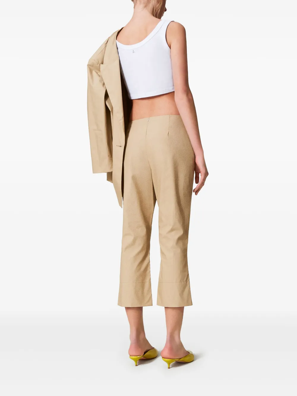Shop Twinset Poplin Cropped Trousers In Neutrals