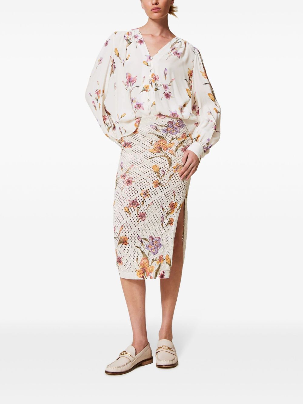 TWINSET Midi-jurk met bloemenprint - Wit