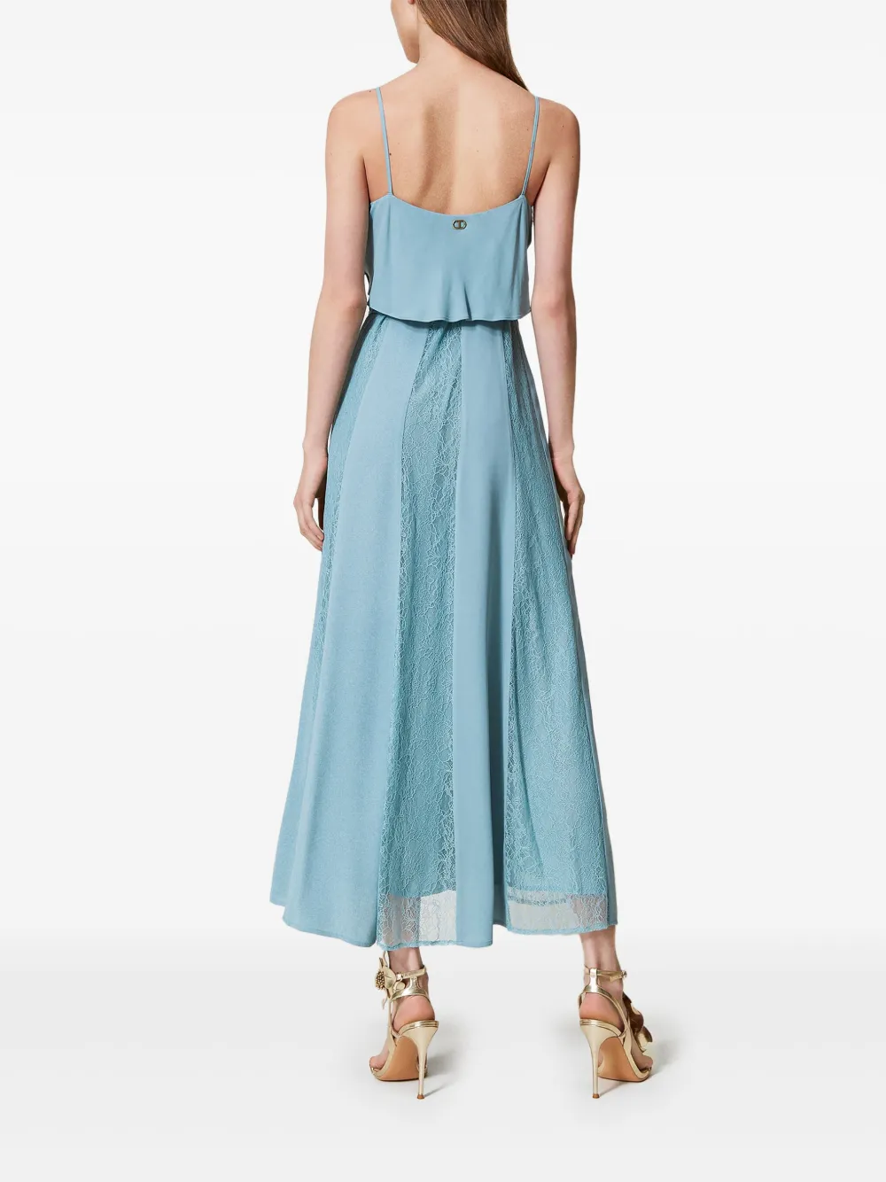 Shop Twinset Ruffled Lace Dress In Blue